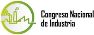 logotipo congreso nacional de industria cuyo símbolo representa la unión diferentes tipos de industria, incluyendo una hoja representando la evolución hacia la sostenibilidad y enfatizado por el color verde